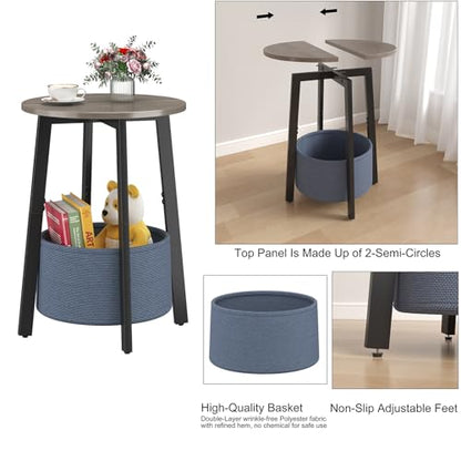 sthmec Small Round Side End Table with Cloth Storage Basket, Round Bedside Sofa Couch Coffee Tables for Small Places with Metal Frame, Modern Nighstands for Living Room Bedroom, Grey - color: Grey