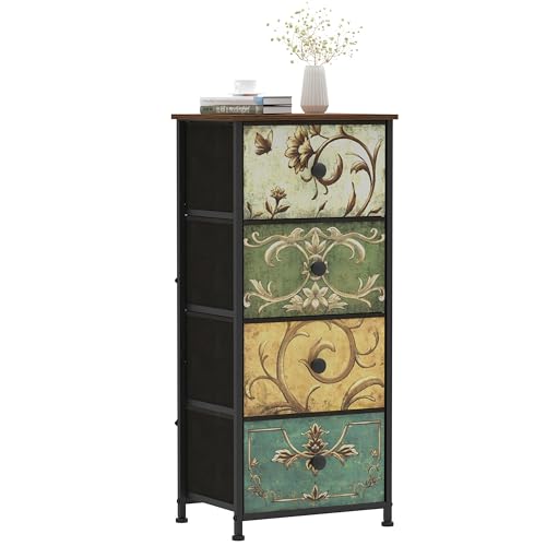 Small Dresser for Bedroom with Retro Flower Narrow Drawers Slim Chest of Drawers Skinny Nightstand Sofa End Table for Living Room Entryway Closet Storage (Multi, 4 Drawers) - size: 11.8"D x 16.5"W x 36.8"H (4 Drawers)