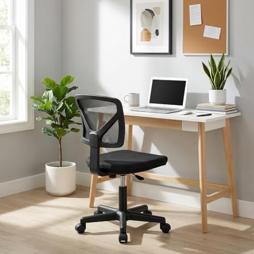 SUMELL Armless Office Chair, Ergonomic Mesh Mid Back Desk Chair with Wheels, Adjustable Height Swivel Rolling Task Chair for Small Spaces, Black
