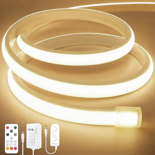 Lamomo COB LED Strip Lights 6.56Ft, Natural White Dimmable Self-Adhesive Led Rope Light with Remote, Flexible Cuttable Waterproof 3000K Silicone Neon Tape Light for Bedroom, Cabinet, 10mm Width - color: Natural White, size: 6.56Ft