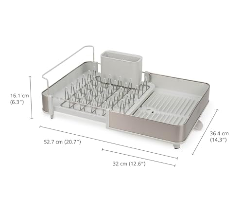 Joseph Joseph Extend Steel Expandable Dish Drying Rack with Removable Cutlery Holder Swivel Draining Spout, Stainless Steel - color: Light Stone, style: 1-tier