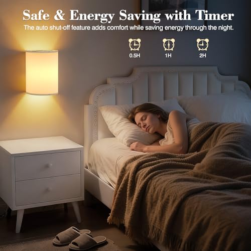 Battery Operated Wall Sconce Set of Two: 10000mAh Wireless Wall Light with Rechargeable Magnetic Bulb - Dimmable Wall Lamp with 7 RGB Colors - Linen Shade Sconces with Remote for Bedroom Living Room | Wireless Wall Light with Magnetic Bulb - Dimmable 7 RG