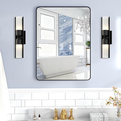 Krymnar 30"x22" Bathroom Vanity Mirror Over Sink, Black Rectangular Aluminum Frame with Rounded Corner(Small-Radius), HD Shatterproof Glass & Rust-Proof Wall Mirror for Bedroom, Living Room, Entryway - size: 30"L x 22"W