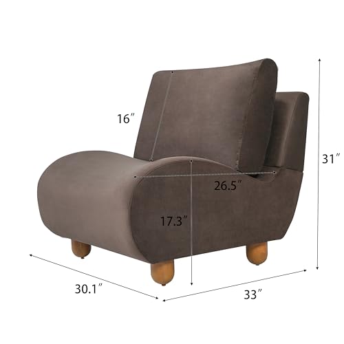 Merax Curved Accent Chair, Modern Armless Lounge Chair with Upholstered Seat, Rounded Backrest and Wood Legs, Single Sofa Seating for Living Room, Bedroom, Reading Nook, Dark Brown - color: Dark Brown