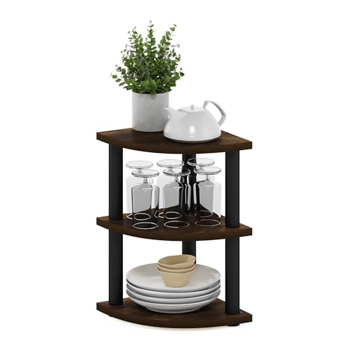 Furinno Turn-N-Tube Kitchen Countertop Organizer, 3-Tier Corner Countertop Organizer Shelf, Corner Shelf, for Kitchen, Pantry, Organizers and Storage, Amber Pine - color: Amber Pine/Black, size: 3-Tier Corner