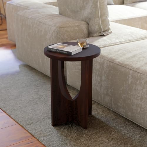 Relso Stupa Solid Wood End Table – 22" Tall Round Side Table for Living Room or Bedroom, Handcrafted Accent Table in Walnut Finish, Easy Assembly, Modern Minimalist Design for Small Spaces - color: Stupa Walnut