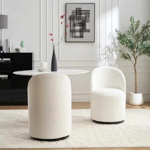 Penau Swivel Barrel Chair, Cream Velvet, Round Accent Seat | Velvet Upholstery, 360 Degree Swivel, Foam Cushion, Compact Indoor Seating, Dining Or Vanity Use