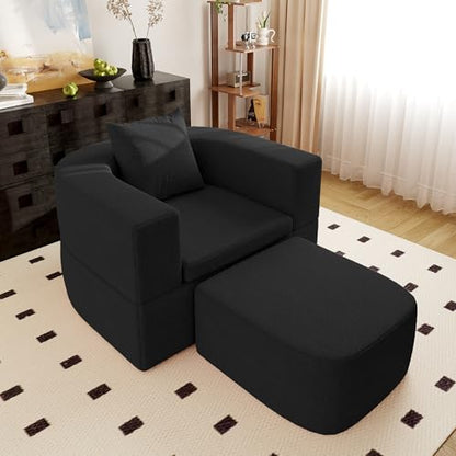 40" Pull Out Couch,2 in 1 Sleeper Sofa Bed,Convertible Sleeper Chair with Pillow Foldable Mattress with Back Support,Teddy Fleece,Black - color: Black