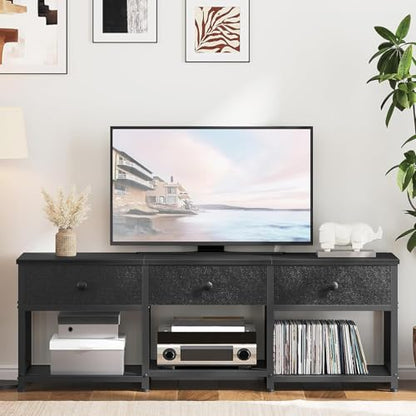 TV Stand with 3 Fabric Drawers for up to 50 Inch TV, 47.2" Industrial Media Console, Entertainment Center with Shelves for Living Room, Bedroom, Home Office, Black DS12BB - color: Black