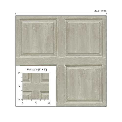 NextWall Washed Faux Panel Peel and Stick Wallpaper (Warm Pewter) - color: Warm Pewter