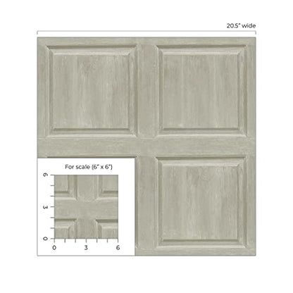 NextWall Washed Faux Panel Peel and Stick Wallpaper (Warm Pewter) - color: Warm Pewter