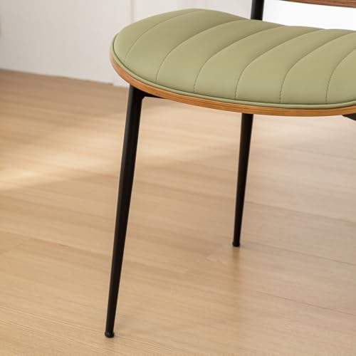 Rattan Dining Room Chairs Set of 4,Mid Century Modern Green PU Leather Kitchen Chair,Upholstered Seat Metal Legs Chairs with Adjustable Foot Pads,Walnut Armless Side Chairs - color: Green, size: Set of 2