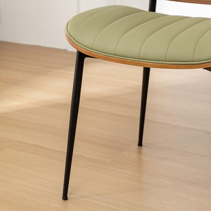Rattan Dining Room Chairs Set of 4,Mid Century Modern Green PU Leather Kitchen Chair,Upholstered Seat Metal Legs Chairs with Adjustable Foot Pads,Walnut Armless Side Chairs - color: Green, size: Set of 2