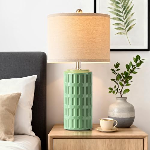 23" Farmhouse Modern Ceramic Table Lamp Set of 2 - Sage Green Bedside Lamps for Bedroom & Living Room, Nightstand, Desk, End Table - color: Sage Green