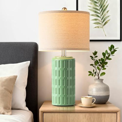 23" Farmhouse Modern Ceramic Table Lamp Set of 2 - Sage Green Bedside Lamps for Bedroom & Living Room, Nightstand, Desk, End Table - color: Sage Green