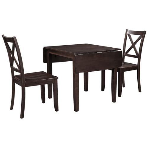 3-Piece Farmhouse Dining Table Set, Wood Drop Leaf Breakfast Nook Set | Dining Table Set with 2 X-Back Chairs, Space-Saving Breakfast Nook Dining Set for 2 People for Small Places (Espresso) - color: Espresso