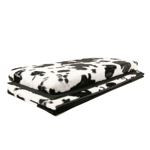 Luxe Faux Fur Storage Ottoman, Cowhide Black/White, 30 x 15 x 15 in | Engineered Wood, Tool-Free Assembly, Modern Style, Seat And Footrest - color: Cowhide Black/White, size: 30"D x 15"W x 15"H