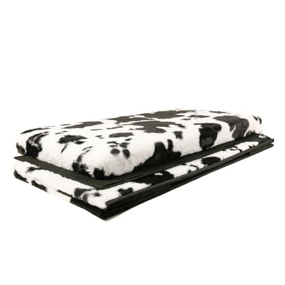 Luxe Faux Fur Storage Ottoman, Cowhide Black/White, 30 x 15 x 15 in | Engineered Wood, Tool-Free Assembly, Modern Style, Seat And Footrest - color: Cowhide Black/White, size: 30"D x 15"W x 15"H