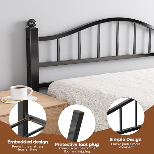 Metal Queen Size Bed Frame with Headboard | Noise-Free Design, 12" Underbed Storage, 1500 LBS Heavy Duty Queen Size Bed Frame, No Box Spring Needed, Tool-Free Assembly - color: Queen Black