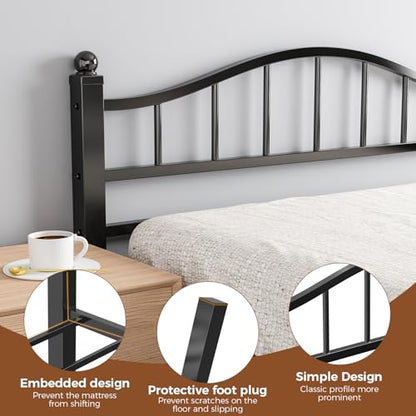 Metal Queen Size Bed Frame with Headboard | Noise-Free Design, 12" Underbed Storage, 1500 LBS Heavy Duty Queen Size Bed Frame, No Box Spring Needed, Tool-Free Assembly - color: Queen Black
