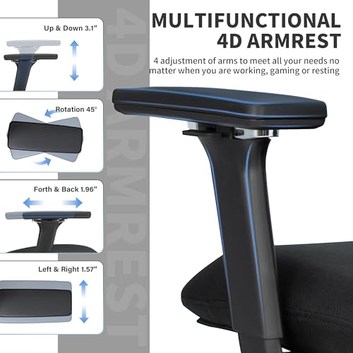Ergonomic Office Chair with Footrest, 90-135° Reclining High Back Desk Chair with Lumbar Support, 2D Headrest, 4D Armrests, Computer Chair for Long Hours, Black - color: Black