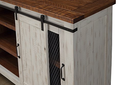 Martin Svensson Home Rustic 65" Wood Entertainment Center, White and Honey | Solid Pine, TV Stand, Sliding Doors, Adjustable Shelves & Cable Management, for TVs up to 70" - color: Antique White and Aged Distressed Pine