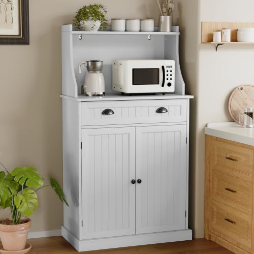 ARTPOWER 54" Kitchen Microwave Cabinet/Stand with Storage and Drawers, Pantry Storage Cabinet with Hutch & Adjustable Shelves for Kitchen, Dining Room, Living Room, Hallway in White - color: White