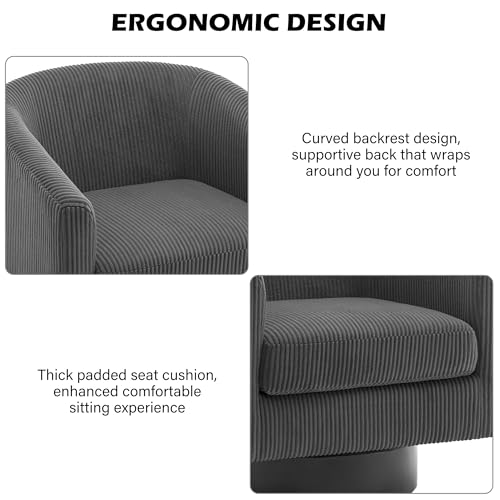 Swivel Barrel Accent Chair, Comfy Reading Armchair, Charcoal, Set of 1 | Club Chairs for Adults, Low-Back Design, Modern Round Style, Solid Wood Frame & Metal Swivel Base, For Living Room & Bedroom - color: Charcoal