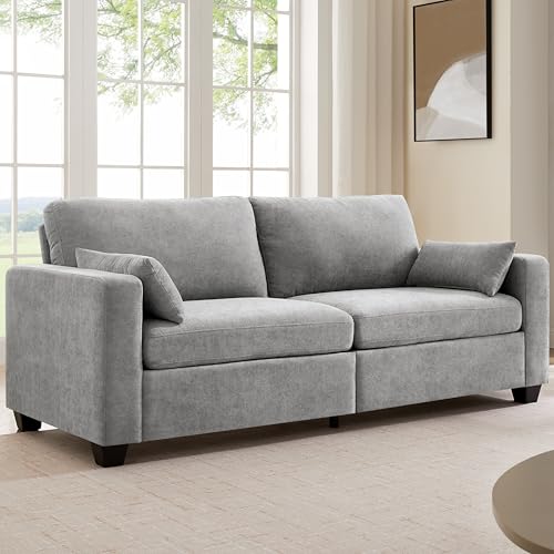 Modern Loveseat Sofa Chenille Fabric Couches (Gray) | Spring Cushions, Removable Cover, Solid Wood Frame, Wide Armrest, for Living Room, Small Space - color: Grey