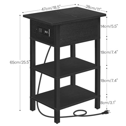 HOOBRO End Table with Charging Station, Flip Top Side Table with USB Ports, Narrow Nightstand Bedside Tables with Storage Shelves, for Small Space, Living Room, Black BK141UBZ01 - color: Black