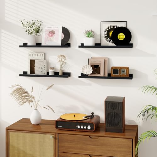 Dreamland Picture Ledge Shelf for Wall, Floating Shelves Set of 2, 24 Inch Long Floating Shelves with Lip for Living Room, Bedroom, Bathroom, Kitchen, Black - color: Black, size: 24inch