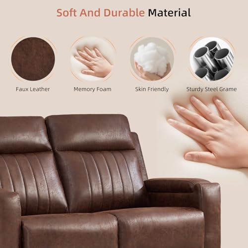 Manual Faux Leather Loveseat and Recliner Sofa Set, Wall-Hugger Reclining Living Room Furniture Set, 2-Seater Recliner Chair, 3-Seat Reclining Sofa Couches for Living Room, Villa, R-Brown, 2+3 - color: Red Brown, size: 58"W+79"W（2+3）