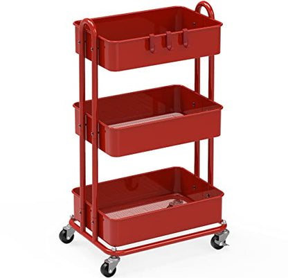 Simple Houseware 3-Tier Heavy Duty Metal Utility Rolling Cart, Red - color: Red