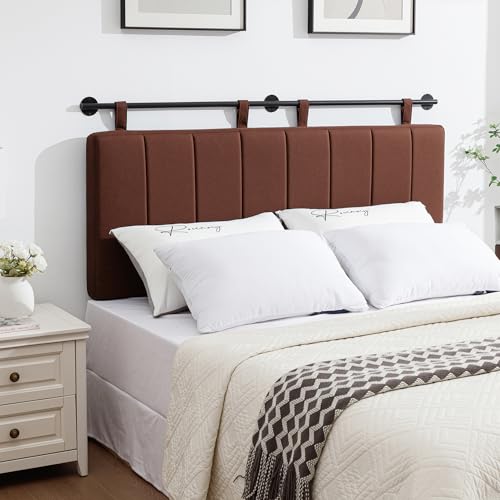 Queen Headboard Only, Wall Mounted Hanging Upholstered Bed Head Board | Modern Vertical Channel Design of Fine Linen, Elegant Brown Fluted Headboard for Bedroom (Brown, Queen Size) - color: Linen/Brown, size: Queen