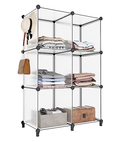 HOMIDEC 6-Cube Storage Organizer, Closet Organizer Storage Shelf Bookcase Bookshelf with Metal Hammer, Storage Cubes Organizer Cabinet for Kids, Closet, Bedroom, Bathroom, (11.8x11.8x11.8 inch) - color: Transparent, size: 11.8 x 11.8 x 11.8 Inch