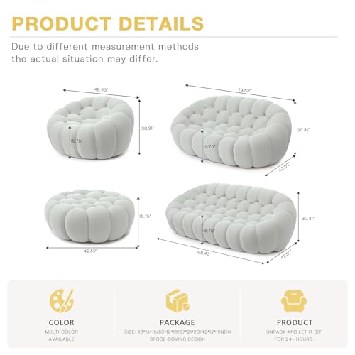 Modular Sectional Sofa,Bubble Couch Set,1 Seater+ Ottoman,Modern Upholstered Bean Bag Sofa Couch Mesh Fabric Lazy Floor Chair Living Roon Sets (Gray) - color: Light Grey, size: 48"+42"