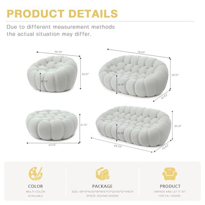 Modular Sectional Sofa,Bubble Couch Set,1 Seater+ Ottoman,Modern Upholstered Bean Bag Sofa Couch Mesh Fabric Lazy Floor Chair Living Roon Sets (Gray) - color: Light Grey, size: 48"+42"