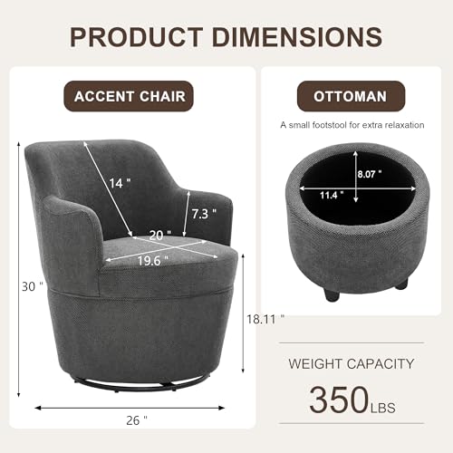 LOULENS Swivel Accent Chair with Storage Ottoman, Dark Gray | Linen, Small, Barrel, Reading Chair, Vanity Chair, Comfy Single Sofa, Armchair, For Living Room, Bedroom - color: Dark Gray