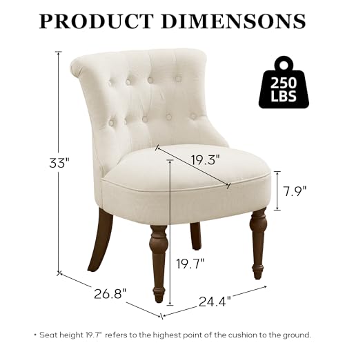Upholstered Accent Chair, French Country Side Chair (1, Beige) | with Tufted Backrest, Thick Padded Seat and Solid Wood Legs for Bedroom, Living Room, Vanity & Reading Nook - color: Beige