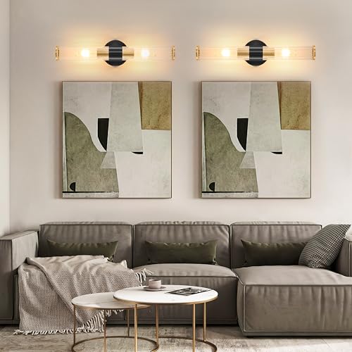 Morauroral Black Gold Battery Operated Wall Sconce, Rechargeable Wall Lights with Remote, 20 Inch Modern Wireless Wall Lamp for Bedroom, Living Room with Clear Glass Shade (Bulbs Included) - color: Gold（1 Pack）