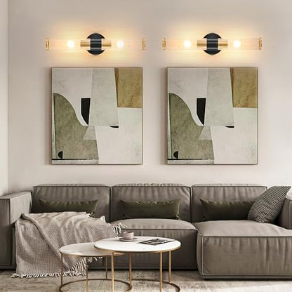 Morauroral Black Gold Battery Operated Wall Sconce, Rechargeable Wall Lights with Remote, 20 Inch Modern Wireless Wall Lamp for Bedroom, Living Room with Clear Glass Shade (Bulbs Included) - color: Gold（1 Pack）