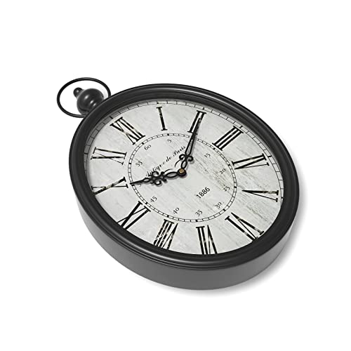 Menterry Large Oval Retro Wall Clock, Rustic Vintage Style, Antique Black | Battery Operated Silent Decor Wall Clocks for Living Room,Kitchen,Farmhouse,Office (15.5" H x 10.5" W) - color: Black