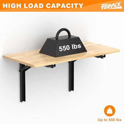 TORACK Heavy Duty Wall Mounted Folding Workbench, Space-Saving Collapsible Wall Table/Desk for Garage Workshop, Holds Up to 550 lbs(Board Size: 32 x 18 in) - size: 32x18 inch