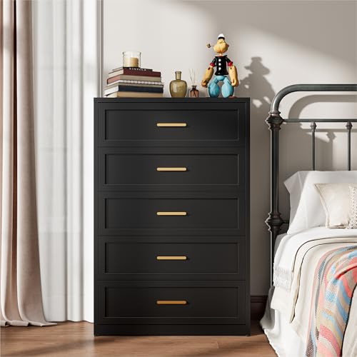Black Metal Dresser with 5 Drawer, Tall Dressers for Bedroom, 48" Tall Modern Chest of Drawers, Steel Large Dresser Clothing Storage Organizer Deep Drawers for Closet, Living Room, Hallway - color: Black, size: 5 Metal Drawers