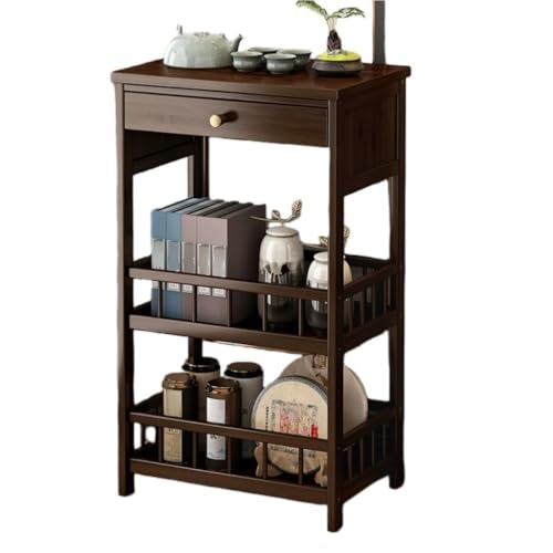 Small Wooden Coffee Table with Drawer, 3-Tier Narrow Side Table for Living Room, Bedroom & Balcony, Space-Saving Design (Brown, 20.5 X 8 X 30.7 in) Brown 20.5 * 11.8 * 30.7in - color: Brown, size: 20.5*11.8*30.7in