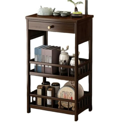 Small Wooden Coffee Table with Drawer, 3-Tier Narrow Side Table for Living Room, Bedroom & Balcony, Space-Saving Design (Brown, 20.5 X 8 X 30.7 in) Brown 20.5 * 11.8 * 30.7in - color: Brown, size: 20.5*11.8*30.7in
