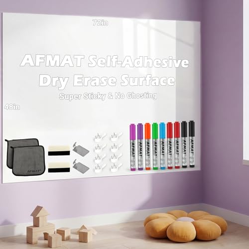 Dry Erase Whiteboard Paper, Large White Board Stickers for Wall, 6x4ft Dry Erase Paper Roll with Adhesive Backing, Perfect Replacement for White Board, No Ghost After 60 Days, 9 Much Better Markers - size: 48''x72''
