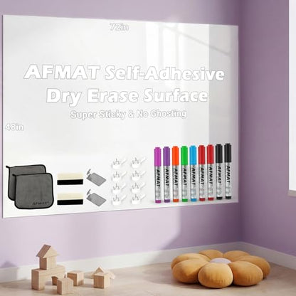 Dry Erase Whiteboard Paper, Large White Board Stickers for Wall, 6x4ft Dry Erase Paper Roll with Adhesive Backing, Perfect Replacement for White Board, No Ghost After 60 Days, 9 Much Better Markers - size: 48''x72''