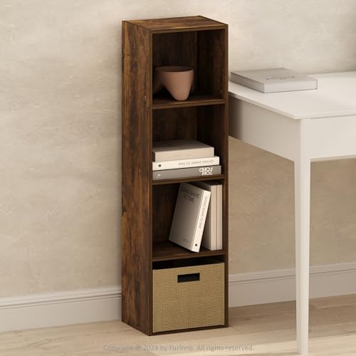 Furinno PASIR Book Shelf, 4-Tier Modern Bookshelf, Open Shelves Bookcase 9 x 12 x 42, Easy Assembly, for Living Room, Bedroom, Home Office, Amber Pine - color: Amber Pine, size: 4-Tier Cube