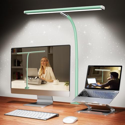 Airlonv LED Desk Lamp with Clamp, 17" Stepless Dimming Light, Mint Green | 2700K-6500K, 100 LEDs, 360° Gooseneck, Fits Up to 30" Monitors, Flicker-Free Lighting for Home Office, Study& Workbench - color: Mint, size: Standard
